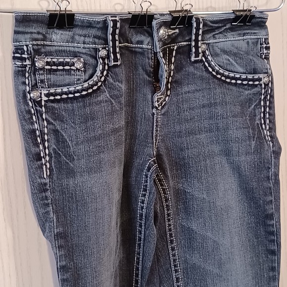 LA Idol USA Jeans, Size 5, Faded Black, Low-Rise, Boot Cut, 30W x 30L, Bedazzled - Picture 6 of 12